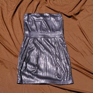 Gray Sequin Flounce Strapless Dress